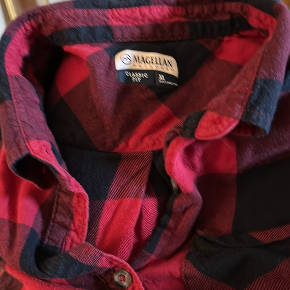 Magellan Outdoors Womens Plaid Roll Tab Sleeve Classic Fit Button Up Shirt XL